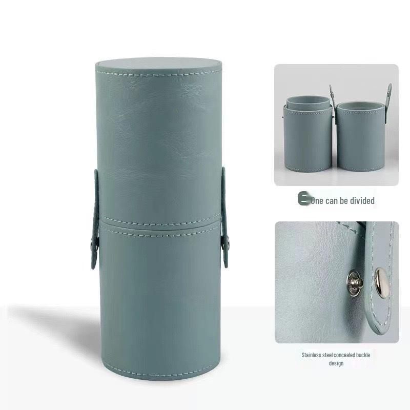 Przenośny Wielofunkcyjny Pojemnik na Pędzle do Makijażu ze Skóry PU z Pokrywką - Mały, Wodoodporny, Pyłoszczelny Rozwiązanie do Przechowywania