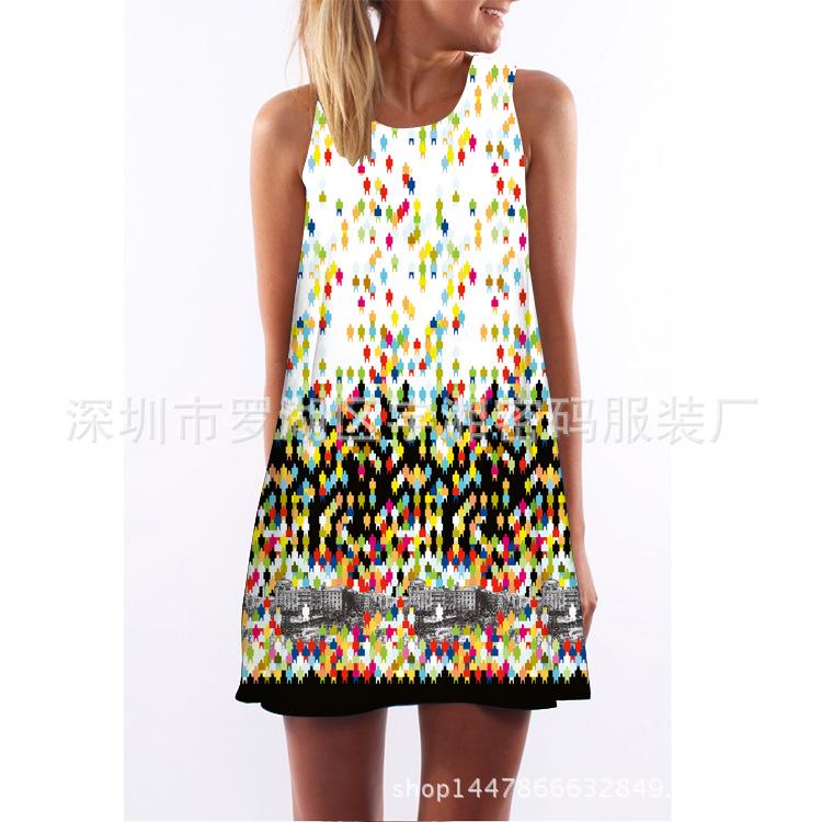 European Station European and American new digital printing crew neck hot-selling summer dress S