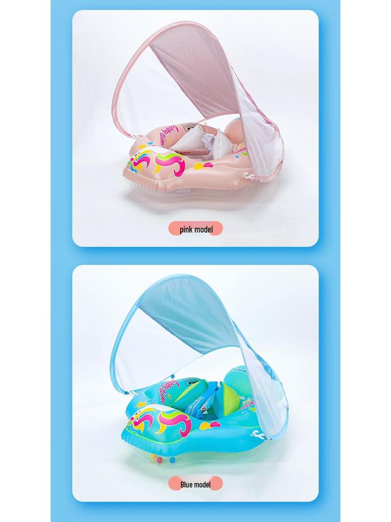 Sunshade Baby Inflatable Swim Seat with Raised Airbag and Anti-Rollover Design