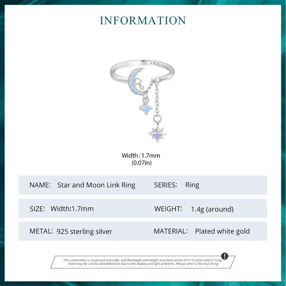 WOSTU 925 Sterling Silver Star and Moon Link Ring With Nano Opal For Women's Engagement & Proposal Parties Fine Jewelry Gifts