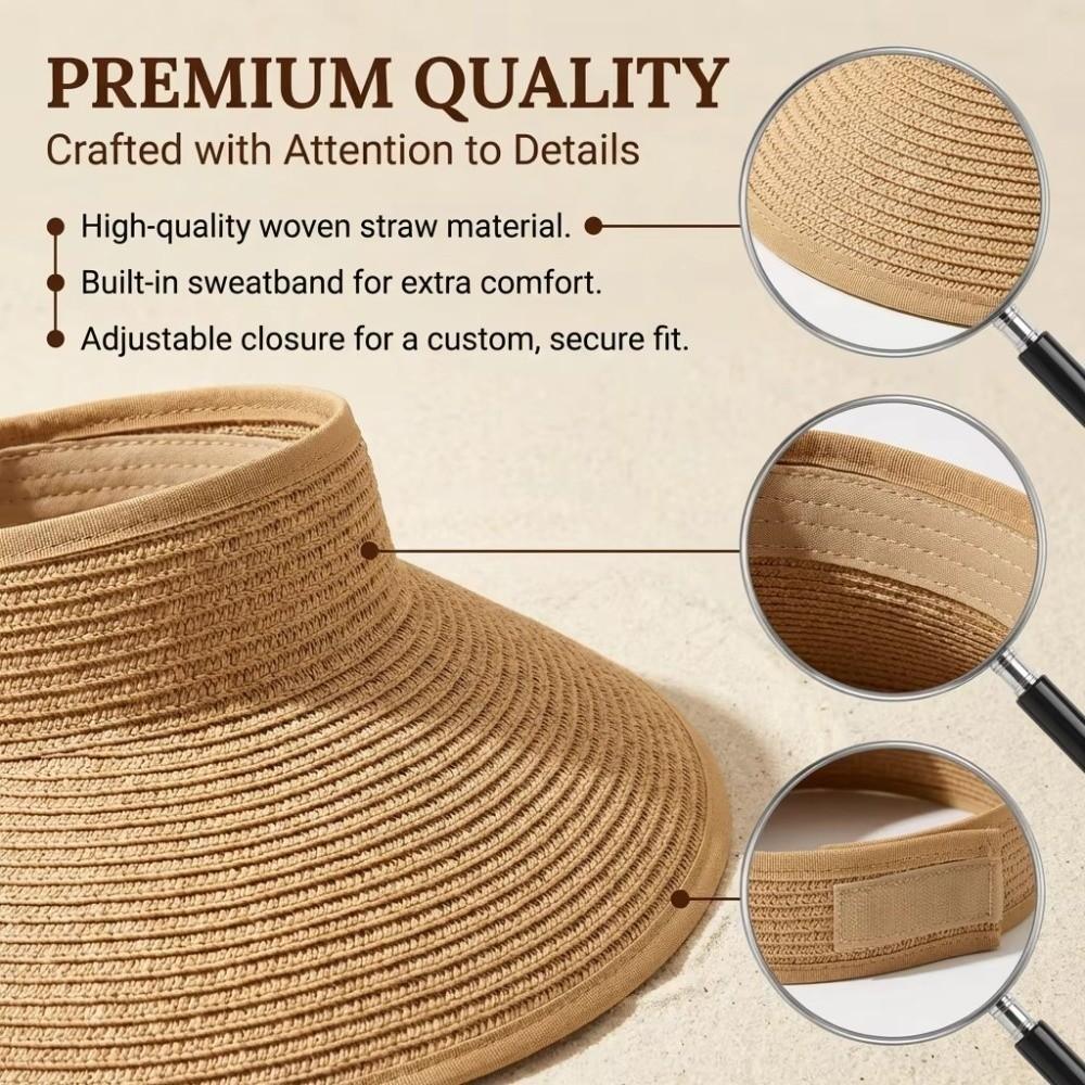 Wide Brim Women's Sun Hat Open Top Straw Hat New Ponytail Hats  for Summer
