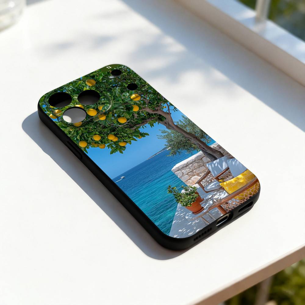 

Amalfi Coast Lemon Sea Ocean For iPhone 17,16,15,14,13,12,11,Pro,Max,Plus,E,SE4,Air,Mini Black Soft Cover Phone Case iPhone16