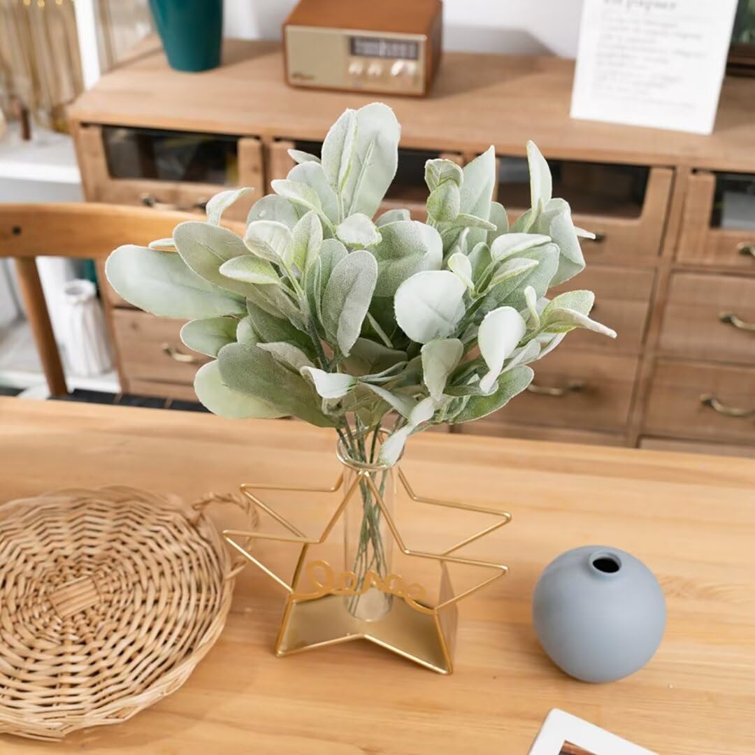 10Pcs Artificial Lambs Ear Leaves Green Flocked Lambs Ear Stem Fake Lambs Ear Branches Frosted Lambs Ear Bouquet Faux Lambs Ear Greenery Picks Spray