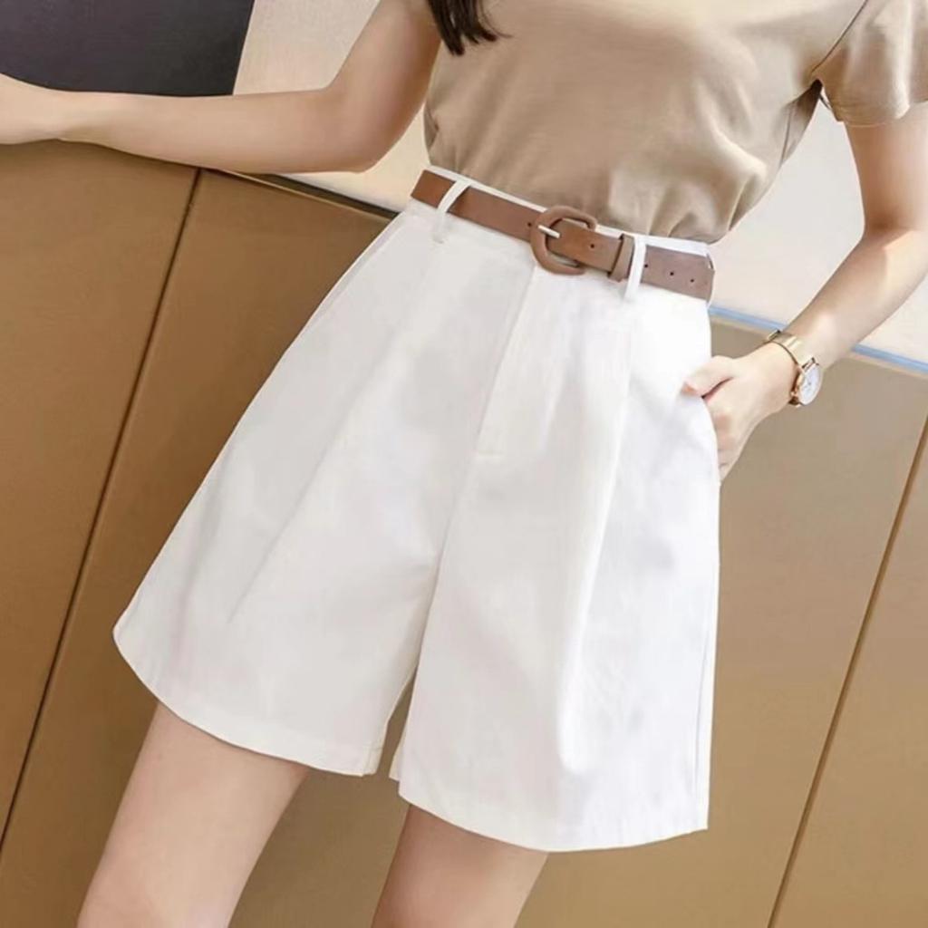 Women's Summer New Loose Quarter Length Pants Solid Color Versatile High Waist Slimming Shorts