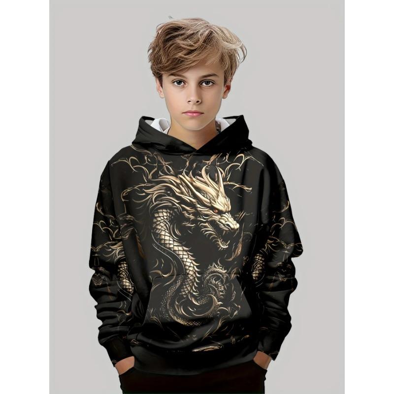 Autumn 3D Dragon Printed Hoodies Fashionable Casual Sports Long Sleeved Children's Boy Hooded Sweatshirts