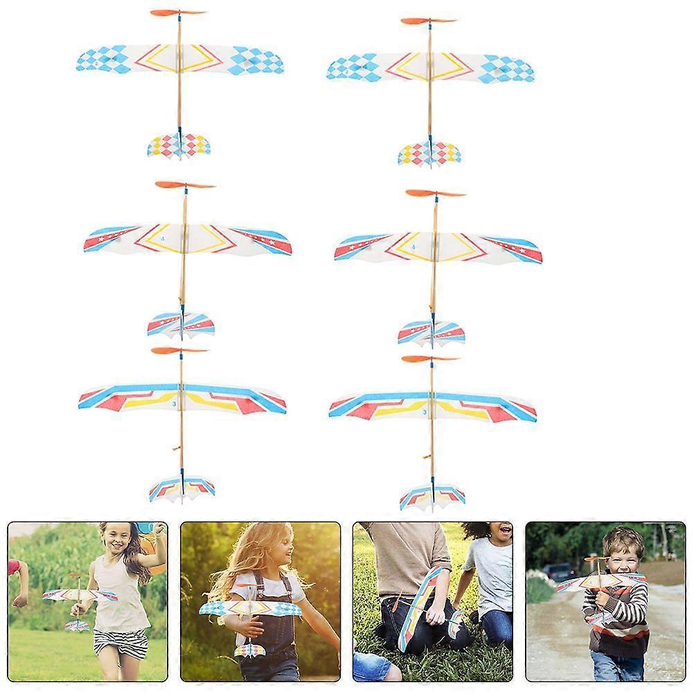 8pcs Simple Airplane Model Outdoor Glider Plane Toy Rubber Band Powered Small Glider Model