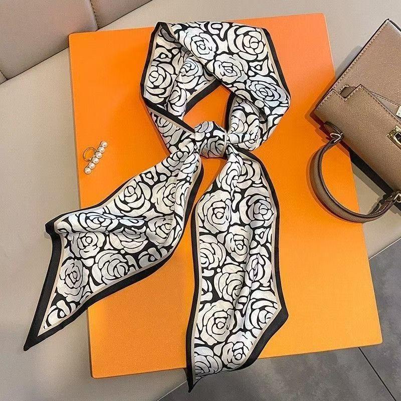 Silk Scarf: Long, Narrow, High-End Print for Spring and Summer - Versatile as Shirt Ribbon, Belt, or Hair Tie.