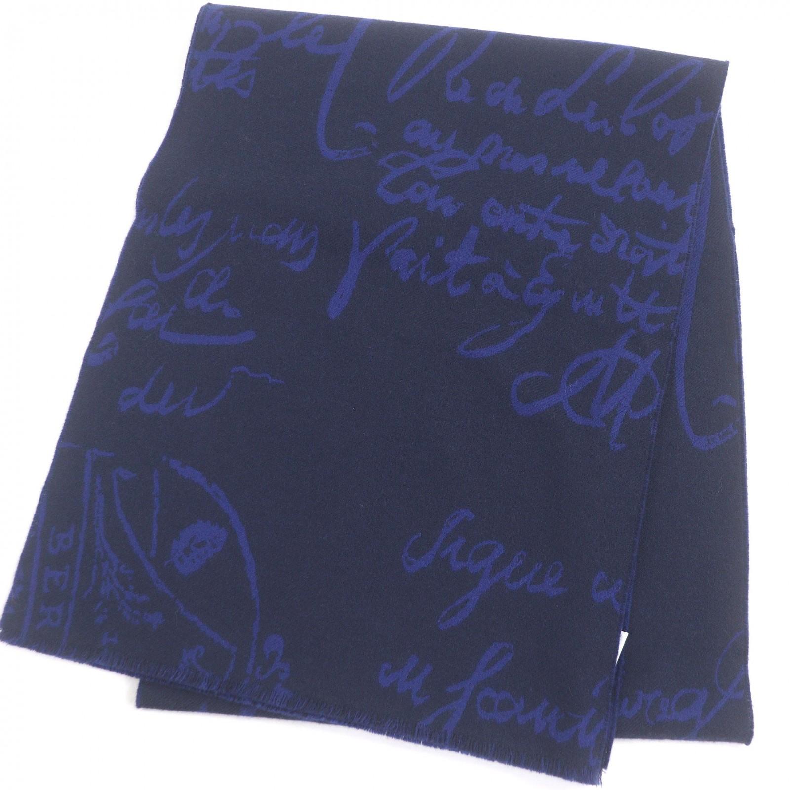 

Excellent BERLUTI Scarf Calligraphy Scritto Shawl Stole Navy wool Used