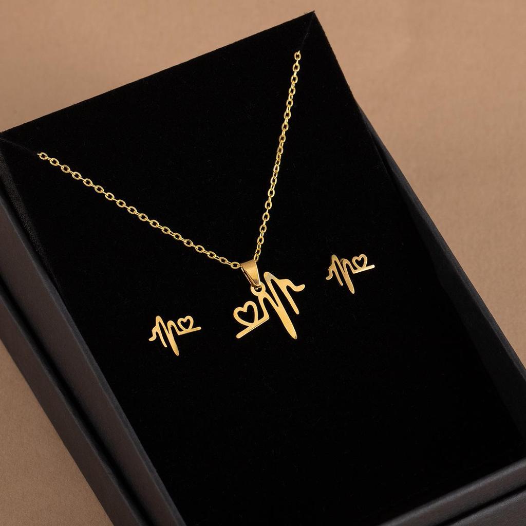 Stainless Steel Heart Necklace Set: Geometric Sunflower & Cross Clavicle Chains