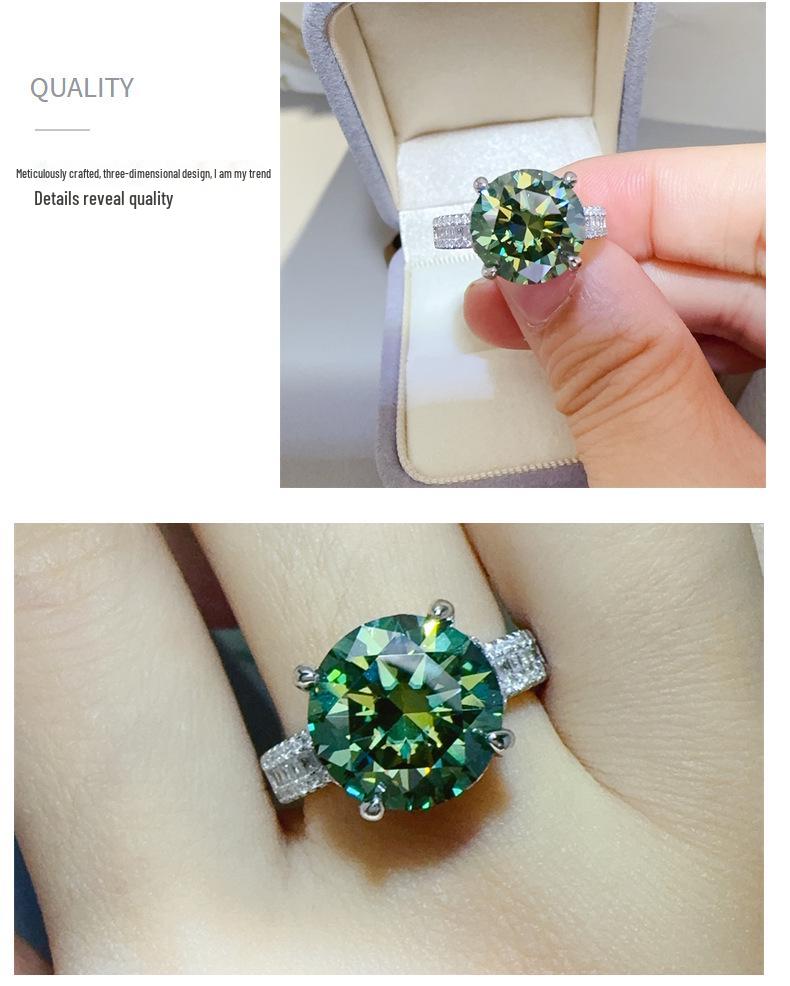 Luxury 5 Carat Green Moissanite Women's Ring: European & American Trendy Matching Diamond Rings