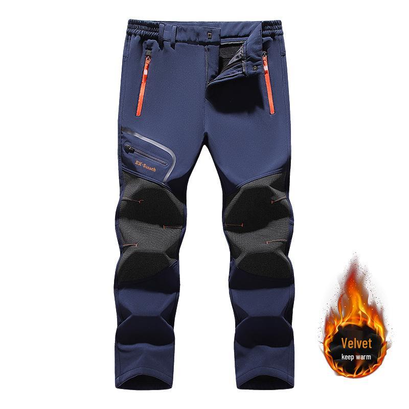 

Мужские брюки софтшелл с флисовой подкладкой для хайкинга - Ветрозащитные, Теплые, Большого размера, Цветной блок L синий