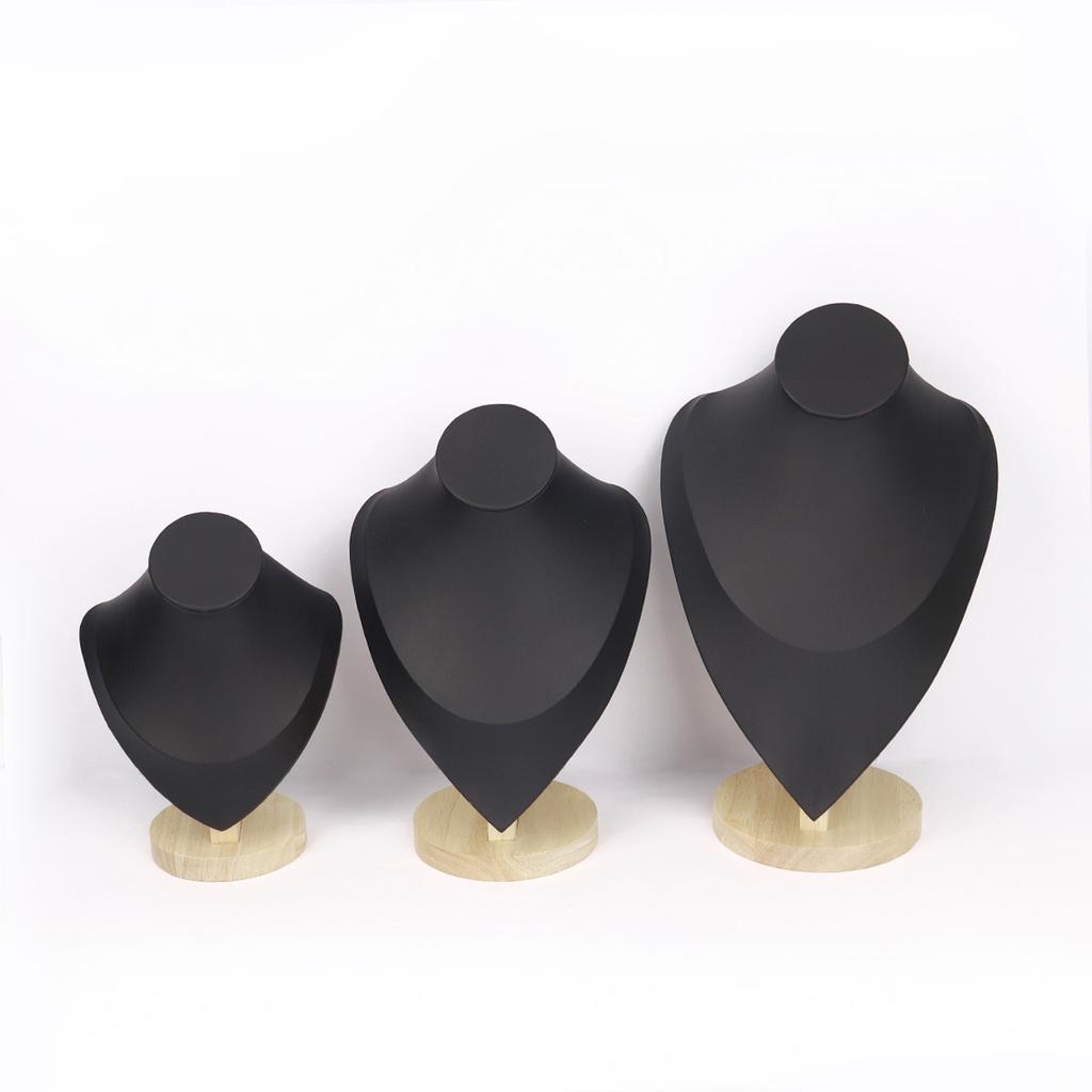 1pc Velvet Portrait Necklace Storage Rack With Wooden Base Jewelry Display Stand Jewelry Mannequin Bust Holder