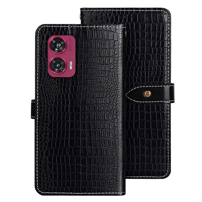 

IDEWEI Чехол для Motorola Edge 50 Fusion 5G Кожаный чехол для телефона Текстура крокодила Black