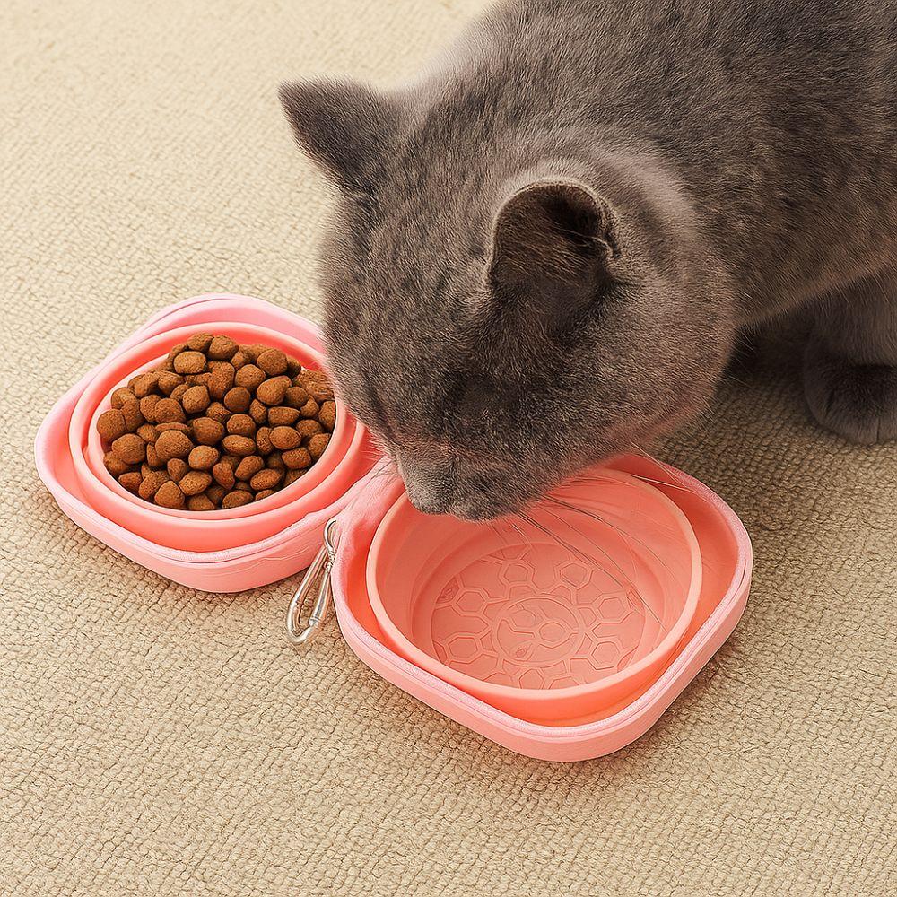 Collapsible Dog Water Food Bowl Integrated Type Cat Double Bowl Pet Outdoor Drinking Bowl  Travel