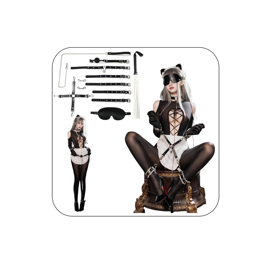 Maid SM Set for Full Body Black and Multiple Doggy Sex Adult Secret Storage Bag Included [Deelltyle] Costume, Sexy, Restraints, 13-Piece Women,