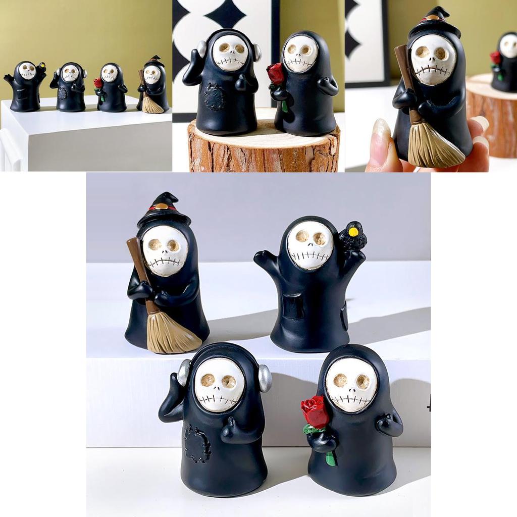 Adorable Resin Ghost Figurine With Skull Wizard Design For Halloween Home Decor Gift