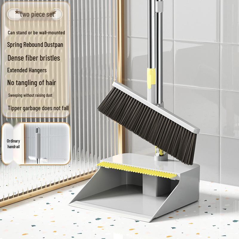 Exclusive Foldable Spring Broom & Dustpan Set - Extra Large, Soft Bristles, Non-Stick, Best Seller