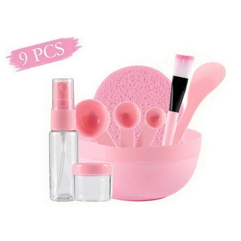 

DIY Pink 9Pcs Kit Facial Mask Bowl Mask Makeup Brush Mask Stir Spatula Spoon Spray Bottle Cleanse Sponge Beauty Care Skin Tools розовый