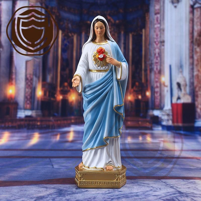 22CM Sacred Heart of Mary Statue Figurine with Shining Blue DressOur Lady of Grace Decorative Resin Figurine Catholic Gifts