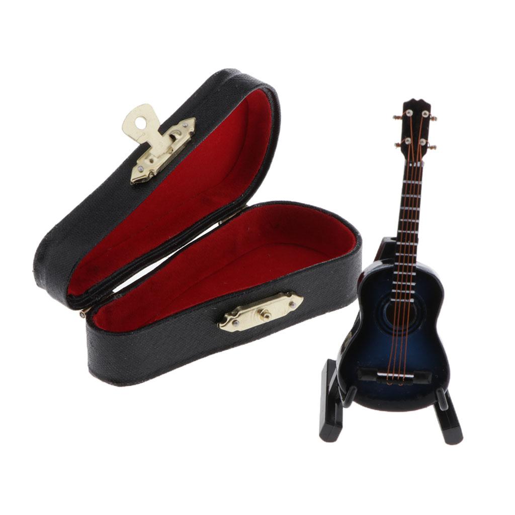 1/12 Wooden Electric Guitar Model with Stand for Action Figures Decor