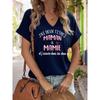 Damen V-Ausschnitt "J'ai Deux Titres Maman & Mamie" Grafik-T-Shirt, Französischer Slogan Print T-Shirt, Lässiges Kurzarm-Oberteil