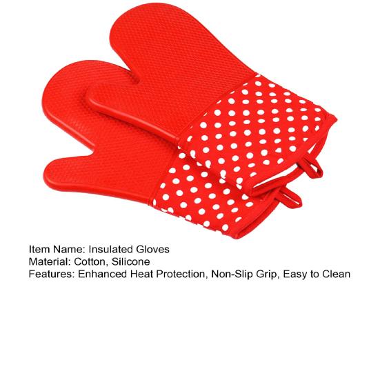 2Pcs Non-Slip Silicone Oven Gloves Heat Resistant Microwave Mitts for Baking Grilling Heavy Duty Cotton Lined Kitchen Gloves
