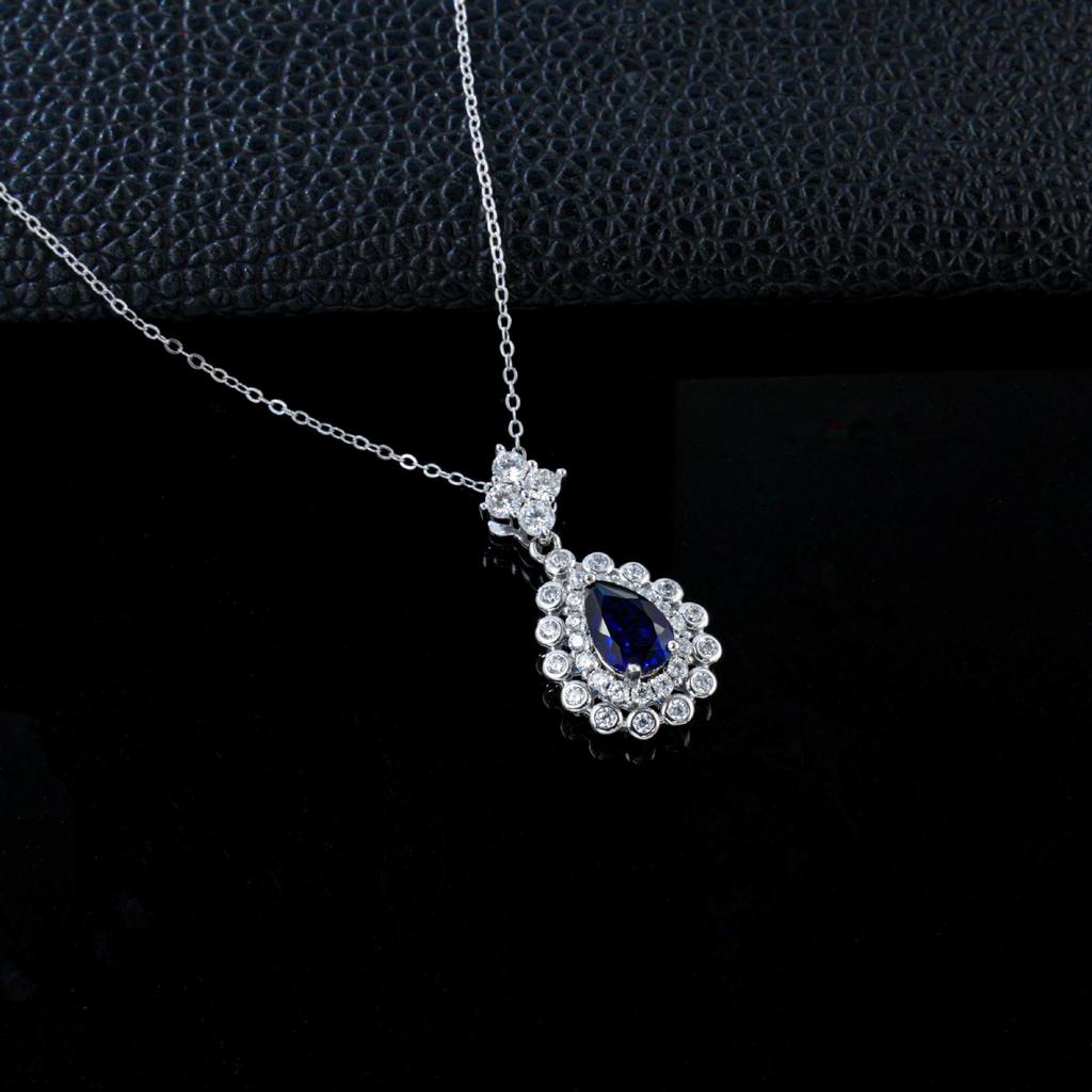 Elegant Blue Sapphire Water Drop Necklace In S925 Sterling Silver for Formal and Banquet Wear