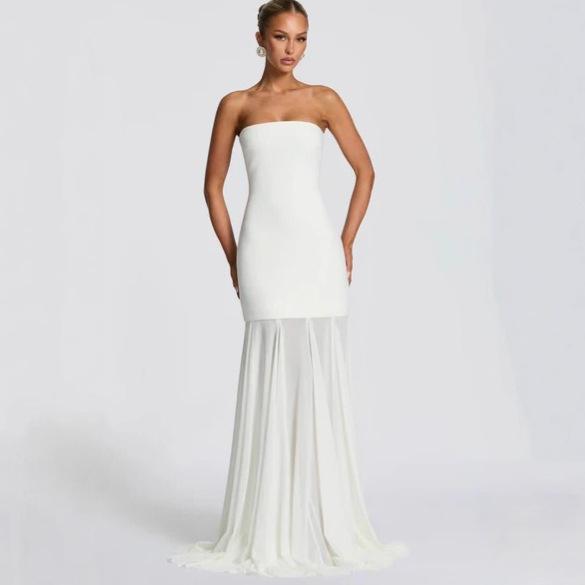 Women's new streamer gauze splicing tube top skirt slim sexy backless European and American dress women's wholesale