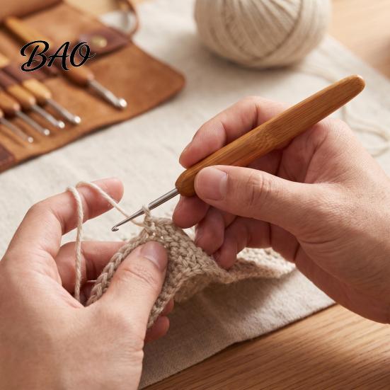 Durable Crafting Needles 6/11Pcs Bamboo Handle Crochet Hook Set, 0.5-3MM/3.5-6MM Knitting Needles, Wooden Ergonomic Hook, & Supplies DIY Sewing Tools