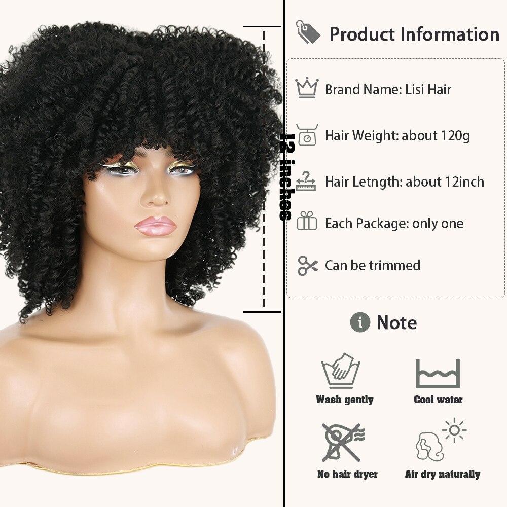 LISI HAIR Synthetic Omber Short Curly Wigs With Bangs For Black Women African High Temperature Fiber Cosplay Daily Hair