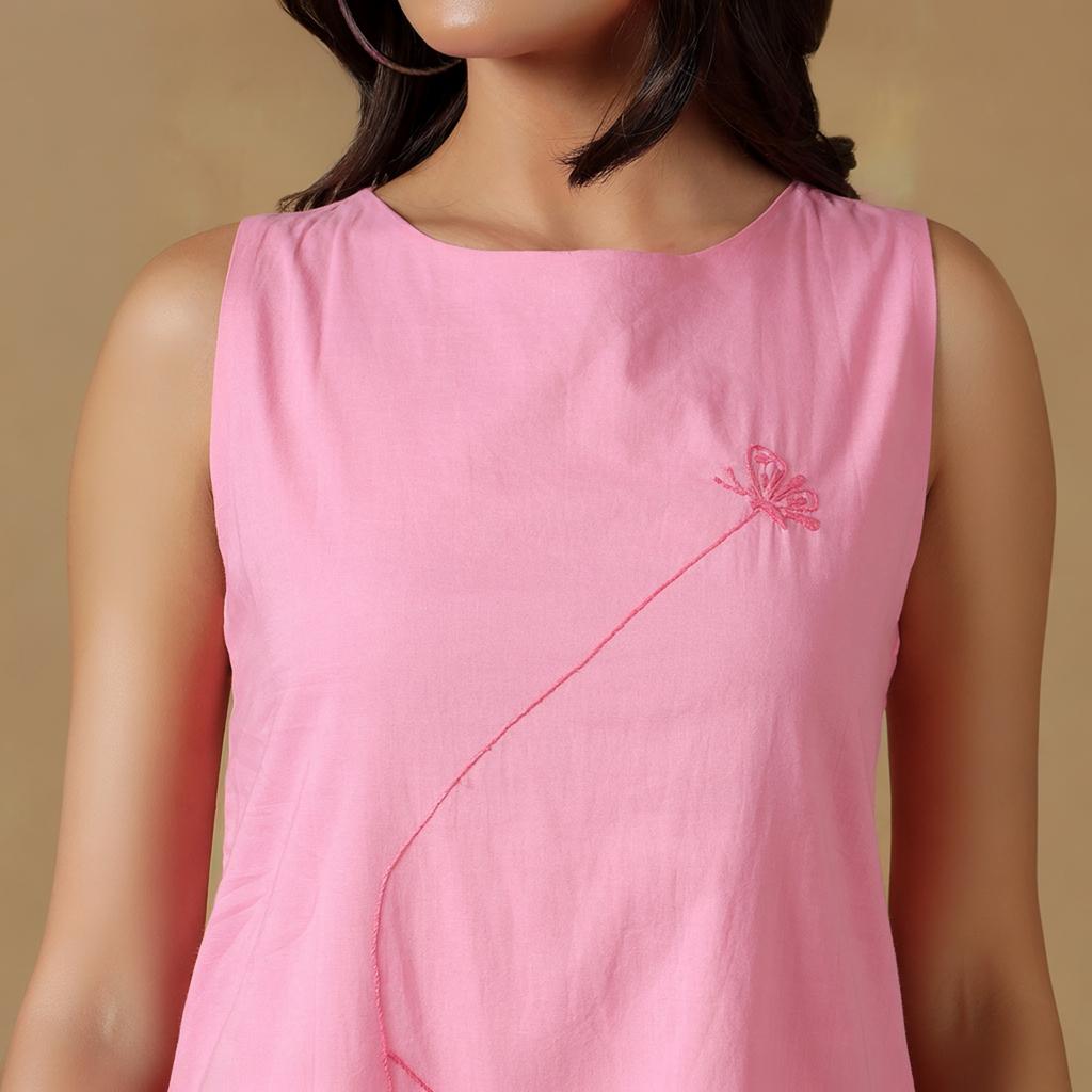 Women’s Pink Cotton Dress Casual Sleeveless Summer Mini Dress for Travel Vacation Daily Wear