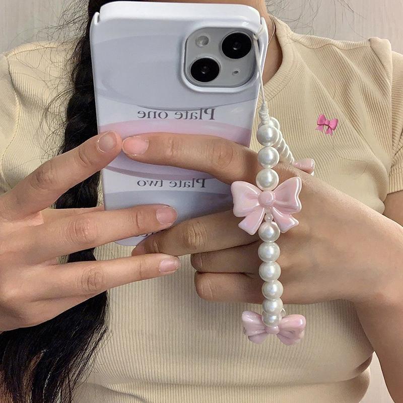 Lanț de telefon cu fundă de perlă roz Brățară anti-pierdere pentru husă pentru telefon mobil Curea de mână Ccd Lanț pentru telefon Lanț portabil
