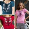 Women's T-shirt with an Embroidered Lily Pattern