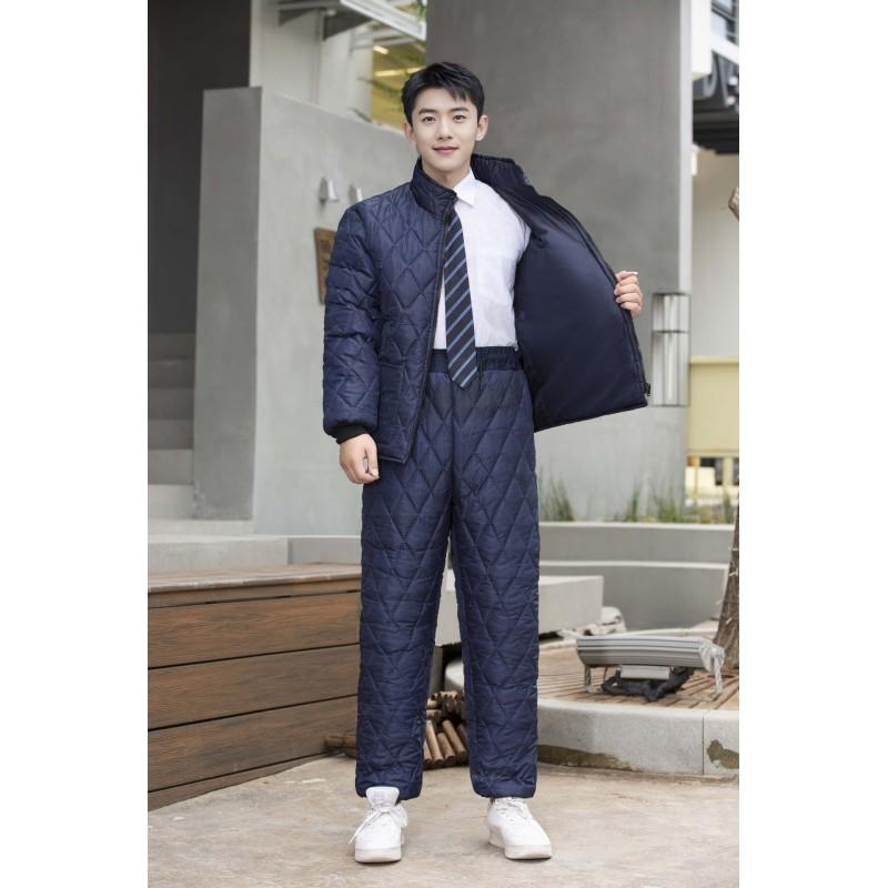 Мужской зимний теплый костюм, теплая жилетка, куртка + теплые брюки, комплект из 2 предметов M темно-синий