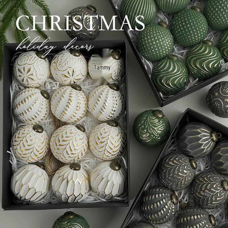 8CM Antique Christmas Ball Ornament Set - 12pcs Boxed Tree Decorations