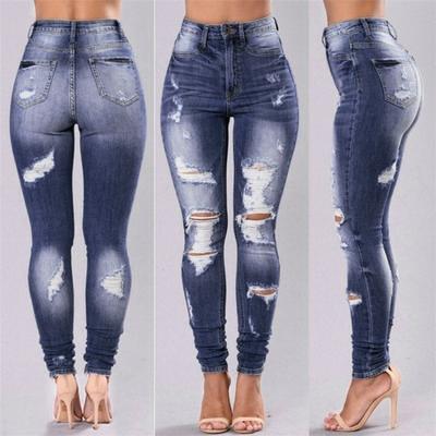 Moda Feminina Jeans Rasgados Stretch Calças Finas Mendigo Calças Casuais Jeans Leggings Calças de Cintura Alta