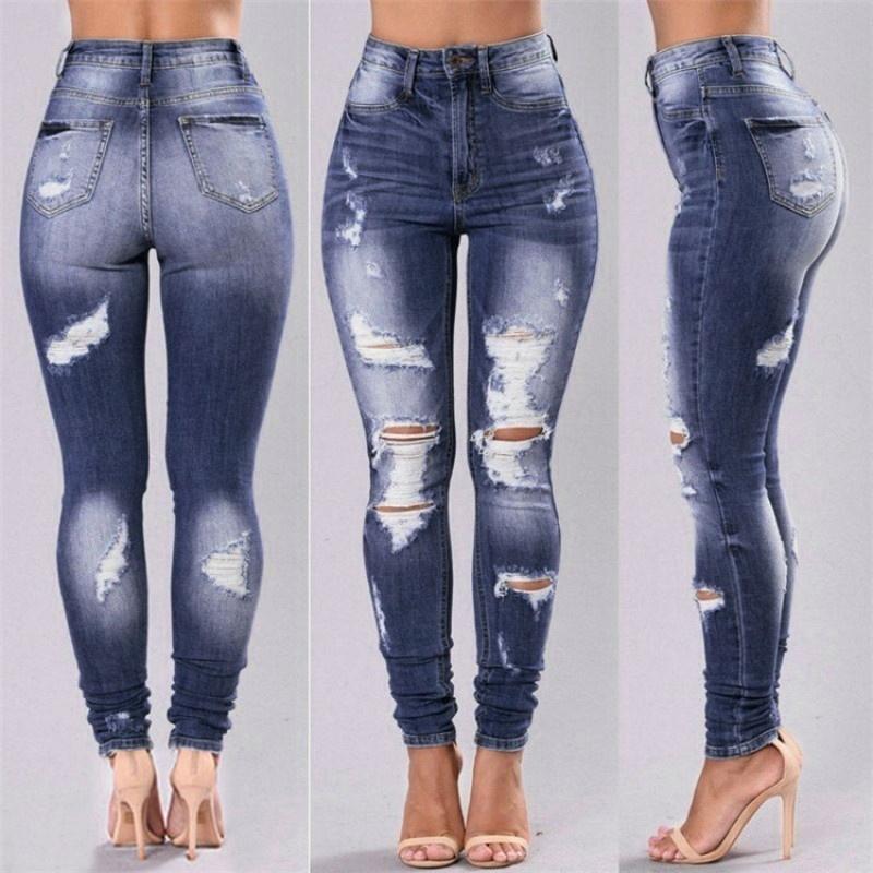 Women's Fashion Ripped Jeans Stretch Thin Beggar Pants Casual Denim Pants High Waist Leggings Trousers