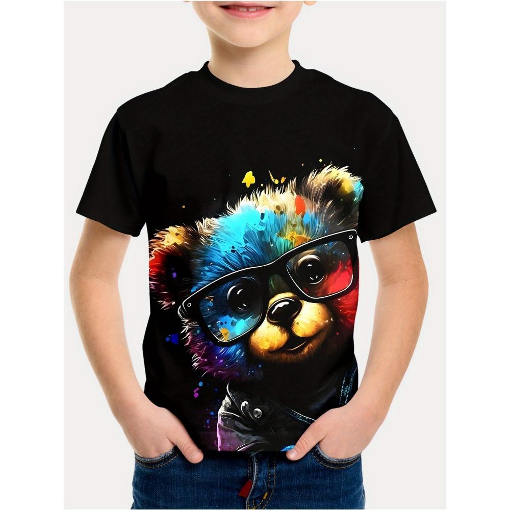 Cartoon Boy T-shirt, Summer Children's T-shirt, Fashionable Children's Clothing, 3D Printed Round Neck Top, Girls' Clothing
