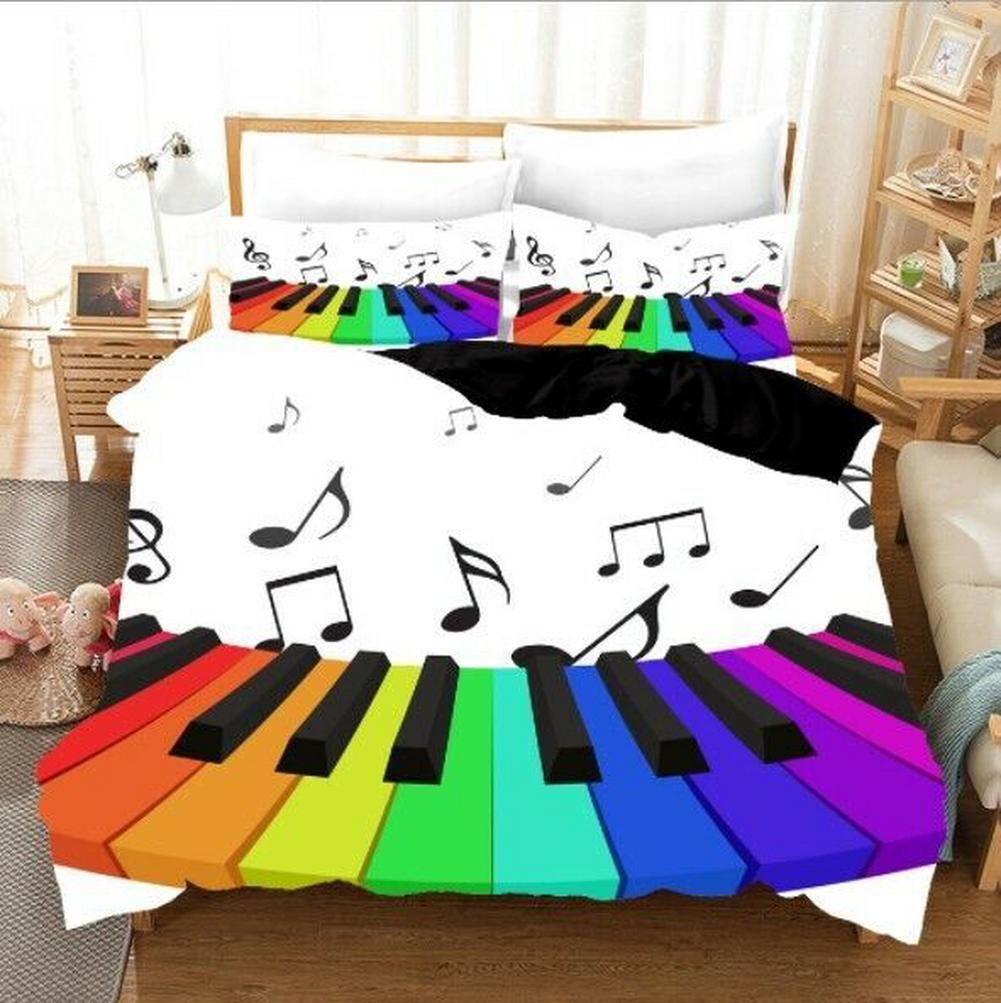 Music Note White Quilt Duvet Cover Set Bedding Super King Single Queen Double