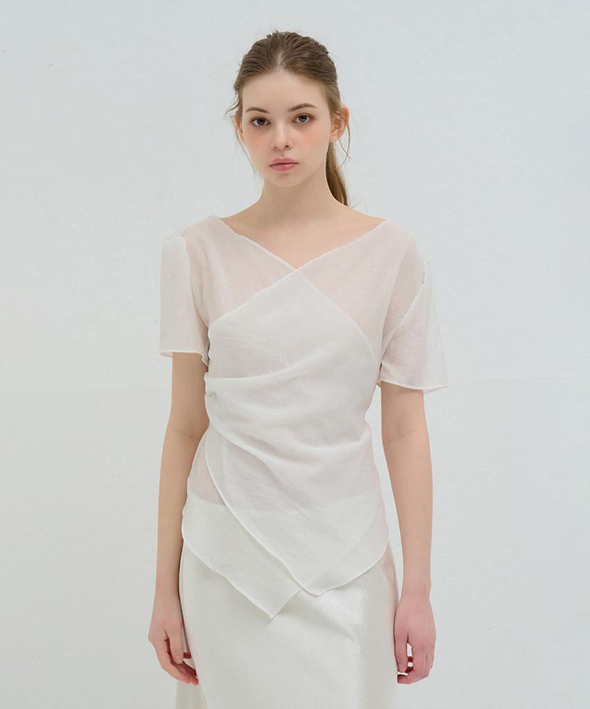 Kamino Striped Wrap Shirring Blouse White