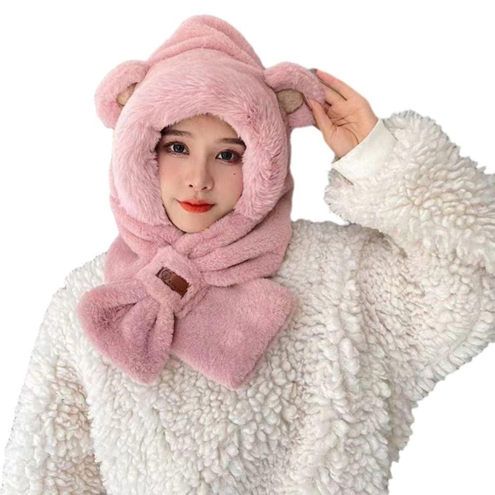Windproof Integrated Cap Scarf Plush Neck Warmer Winter Scarf Set Hooded Outdoor