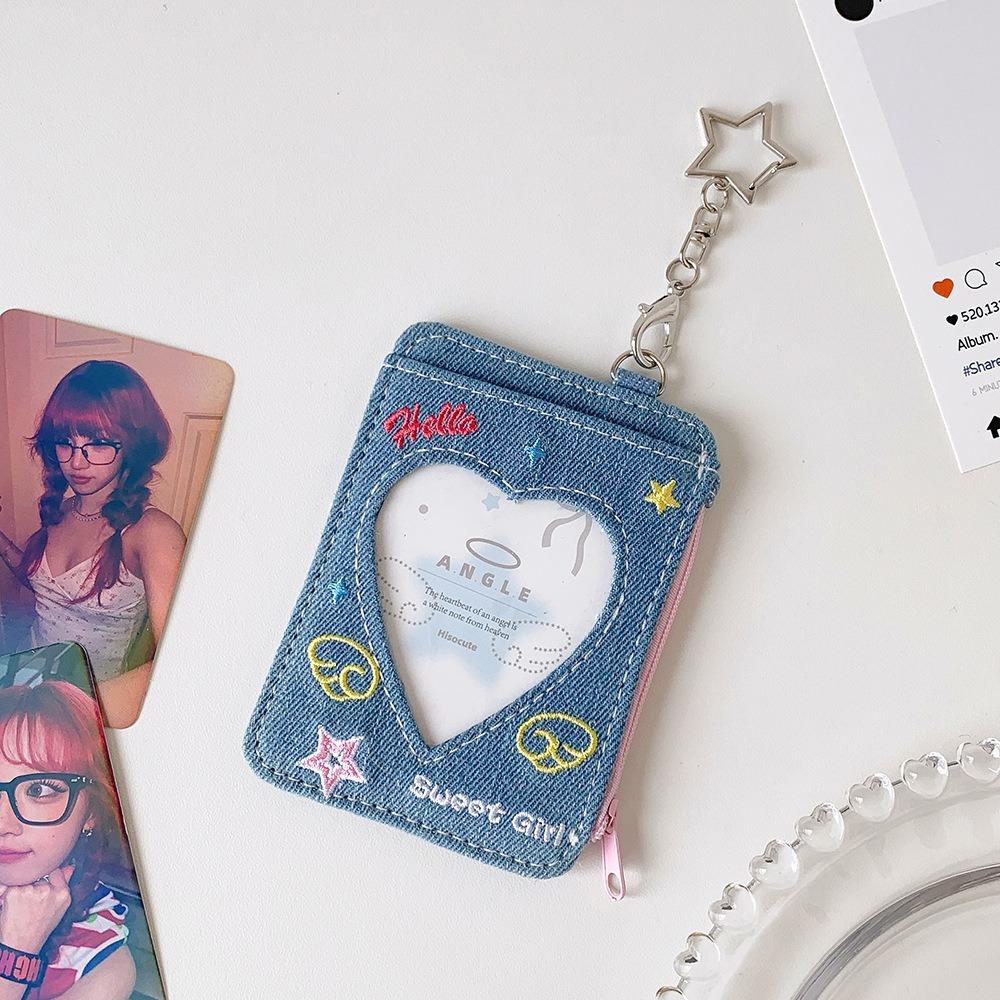 

High Quality 3inch Card Holder Y2K with Keychain K-Pop Idol Photo Card Storage Case Denim Display Photocard Holder Bag Pendant синій