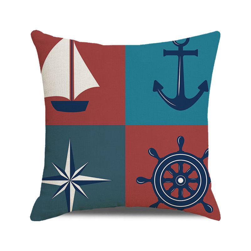 Watercolor Maritime-themed Logo Digital Printing Short Plush Pillow Covers for Car Sofa Office Cushion Cover Home Goods