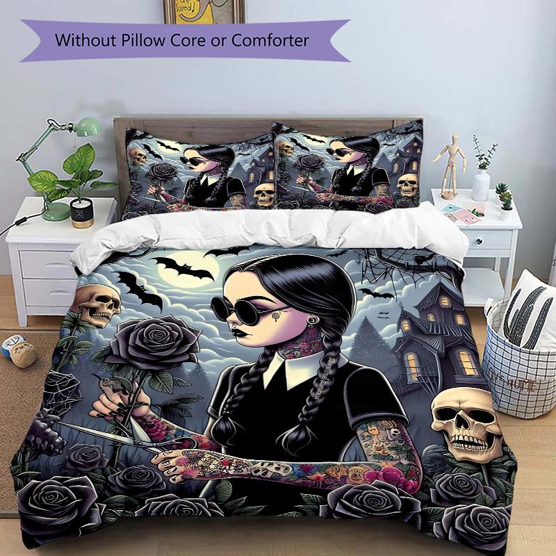 

3pcs Addams Dark Rose Printed Bedding Set, Soft and Comfortable Quilt Cover for Bedroom, Guest Room H001 135x200cm