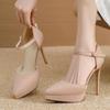 Fashion New Pointed Toe Platform Women Sandals Flock Buckle Strap Stripper Party Thin High Heel Shoes Sexy Female Pumps Zapatos De Mujer