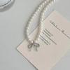 2024 New Trendy Ribbon Bow Pendant Necklace Earring Jewelry Set for Women Fashion Handmade Beaded Imitation Pearl Necklace