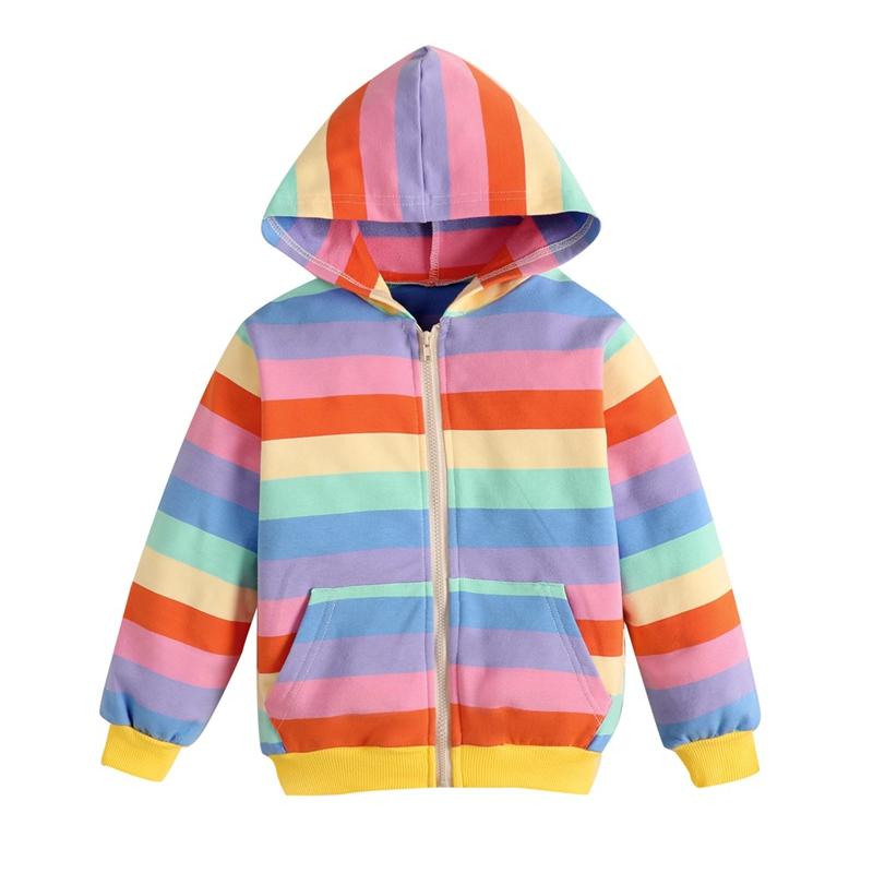 Baby Mädchen Oberbekleidung Regenbogen Gestreiften Casual Hoodie Zipper Sweatshirt Kinder Mantel Outfits Tops