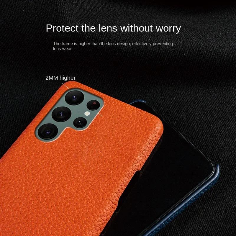 High-end Cowhide Leather Case for Samsung Galaxy S23 Ultra S24 S25 Plus S26 5G S22 S21+ S20 FE Note 20 Ultra Hard Phone Shell