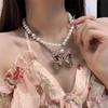 Rhinestone Butterfly Pearl Necklace Exaggerated Women's Choker Retro Vintage Metal Necklace  Gifts