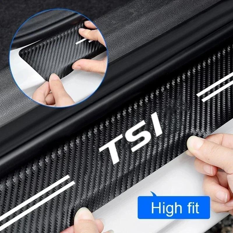 RSQ1 Valve Stems Caps Luminous Auto Door Sill Protect Decals Anti Scratching, For Volkswagen VW TSI Logo Car Threshold Strip Welcome